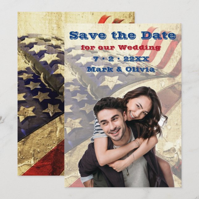 Eine Patriotische Save the Date-Flachkarte Save The Date (Vorne/Hinten)