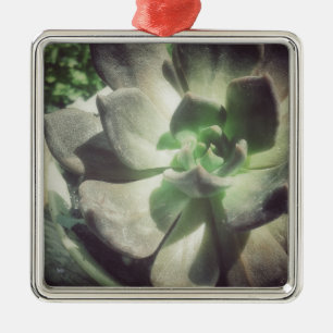 Eine Pflanze aus schwarzem und grünem Hen und Stei Silbernes Ornament