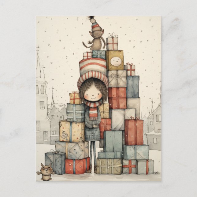 Eine Pile Weihnachtsgeschenke Feiertagspostkarte (Vorderseite)