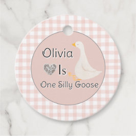 Eine Pink Gingham Albern Goose Girl's Birthday Par Geschenkanhänger