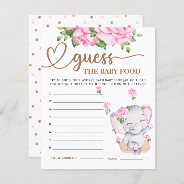 Eine pinkfarbene Elephant Baby-Dusche empfiehlt di (Vorne/Hinten)