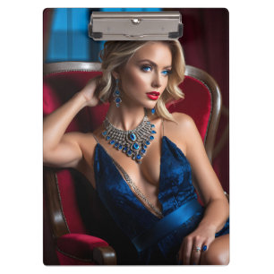 Eine Pose ist eine Frau, die ein Stück modelliert Klemmbrett