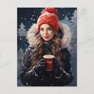 Eine Postkarte für Winter- und Kaffeefans