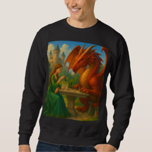 Eine Prinzessin, die Schach mit Drachenfantasiekun Sweatshirt