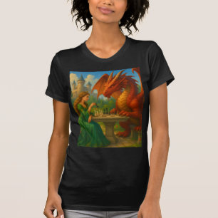 Eine Prinzessin, die Schach mit Drachenfantasiekun T-Shirt
