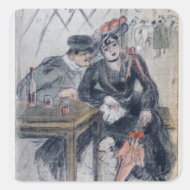 Eine Prostituierte und ihr Mandant Quadratischer Aufkleber (Vorderseite)