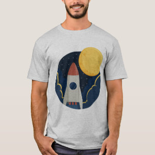 Eine Rakete inmitten des Raumes und des Mondes T-Shirt