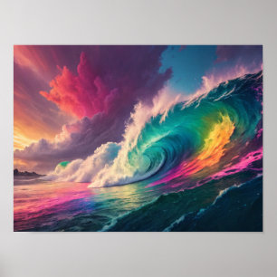 Eine Regenbogenwelle: Bunter Ozean und Himmel Poster