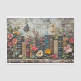 Eine Reihe Bücher mit Blumen Seidenpapier