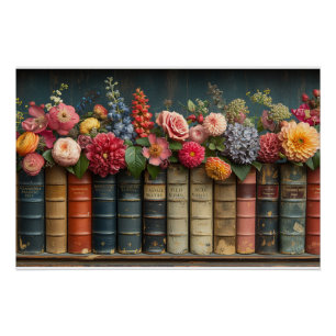 Eine Reihe Bücher und Blumen Poster