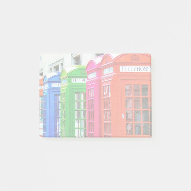 Eine Reihe farbenfroher Telefonboxen Post-it Klebezettel (Vorderseite)