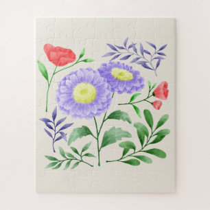 Eine Reihe von Blumen in Aquarell gemalt  Puzzle