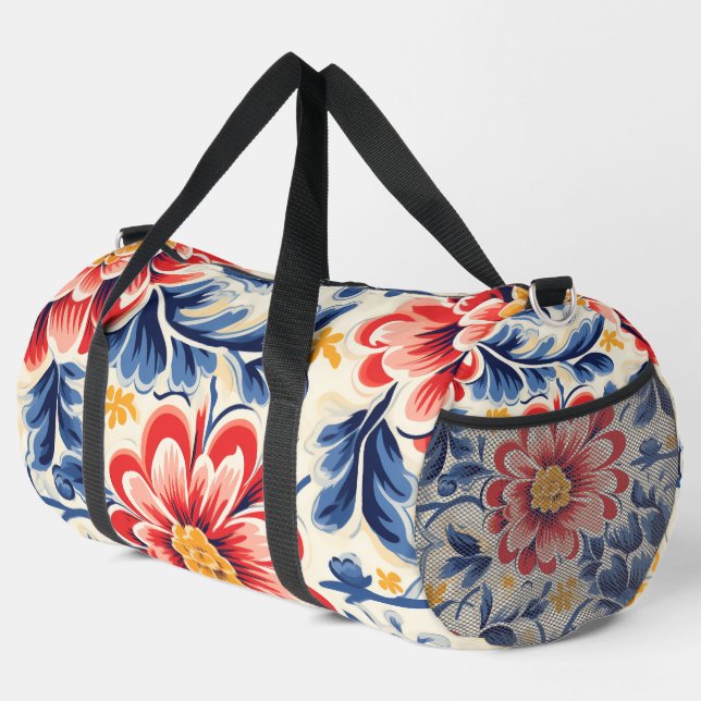Eine Reisetasche mit lebendigen Blumenmustern Duffle Bag (Rechte Ecke)