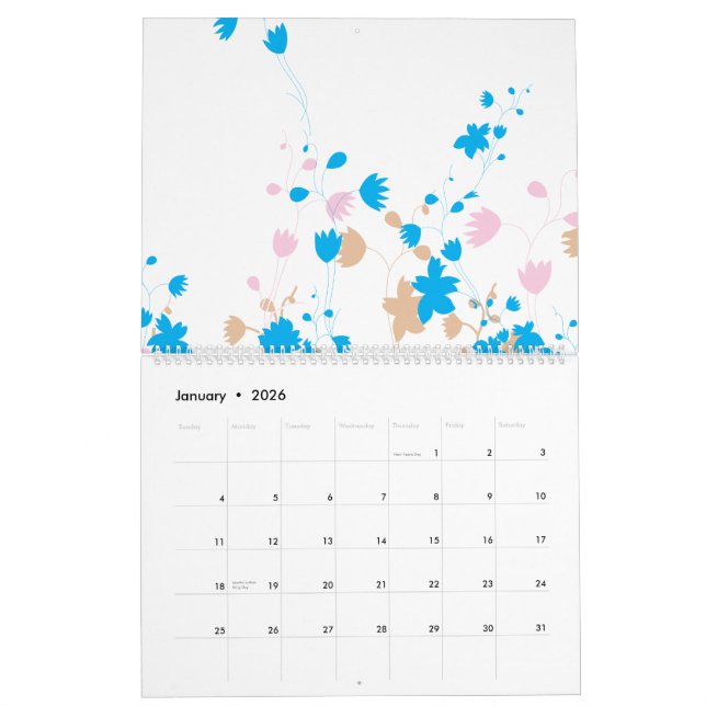Eine reizvolle Einrichtung mit blauen und rosa Blu Kalender (Jan 2026)