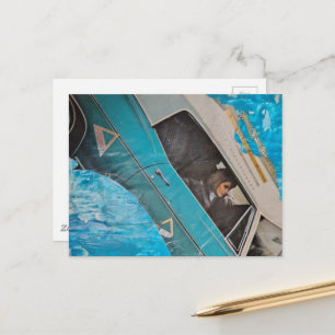 Eine Retro-Autofahrerin Mixed Media Collage Postkarte