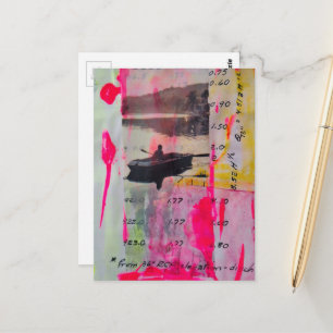 Eine Retro-Boot-Mixed-Media-Collage in Rosa und Ge Postkarte