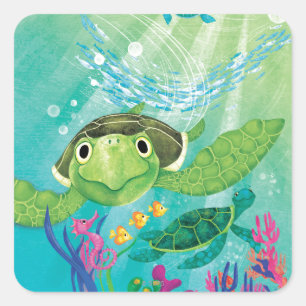 Eine Rettung der Meeresschildkröte Quadratischer Aufkleber