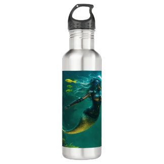 Eine Roboter-Meerjungfrau am Meeresgrund Edelstahlflasche