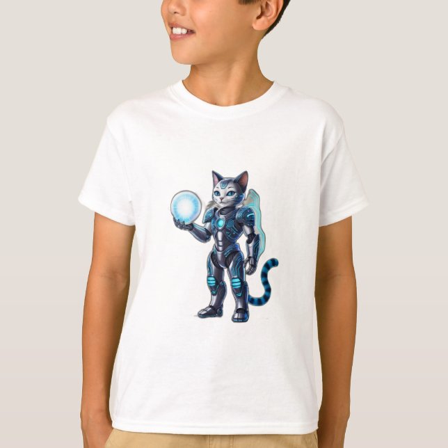 eine Roboterkatze mit futuristischer Rüstung, T-Shirt (Vorderseite)