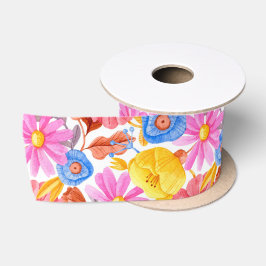 Eine Rolle Band mit einem lebendigen Blumenmuster  Satinband