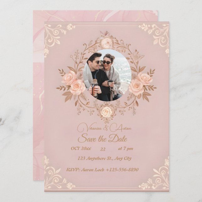 Eine Romantik in Rose geschrieben Save The Date (Vorne/Hinten)