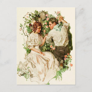 Eine romantische Begegnung im Rosengarten Postkarte