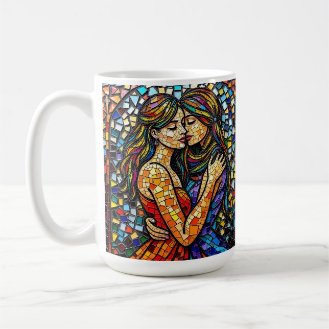 Eine romantische Embrase | Mosaik Women Ai Art Kaffeetasse (Links)