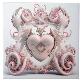 Eine rosa Oktopusfliese mit Herz in der Mitte Fliese