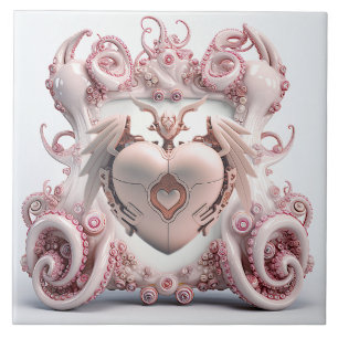 Eine rosa Oktopusfliese mit Herz in der Mitte Fliese