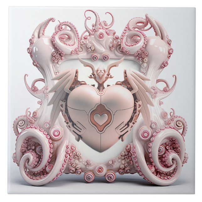 Eine rosa Oktopusfliese mit Herz in der Mitte Fliese (Vorderseite)