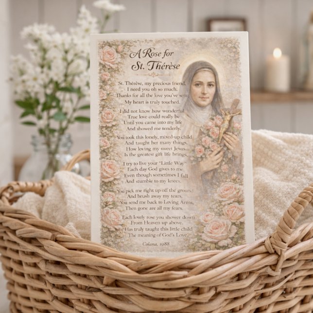 Eine Rose für St. Thérèse Andachtskarte Karte (Von Creator hochgeladen)