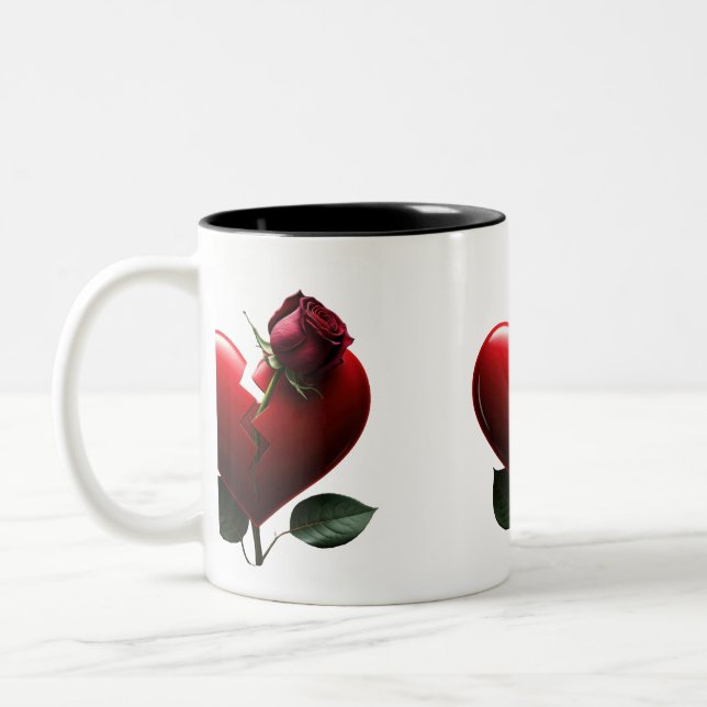 Eine Rose wächst aus einem gebrochenen Herzen Zweifarbige Tasse (Links)
