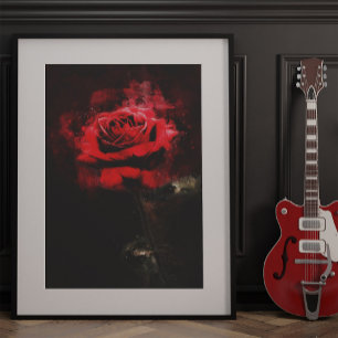 Eine rote Rose Aquarell auf schwarzem Hintergrund Fotodruck