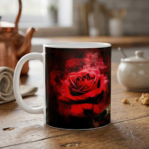 Eine rote Rose Aquarell auf schwarzem Hintergrund Kaffeetasse