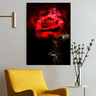 Eine rote Rose Aquarell auf schwarzem Hintergrund Poster