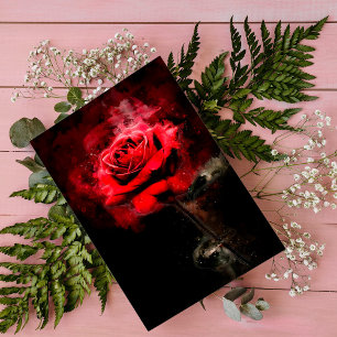 Eine rote Rose Aquarell auf schwarzem Hintergrund Postkarte