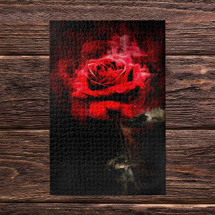 Eine rote Rose Aquarell auf schwarzem Hintergrund Puzzle