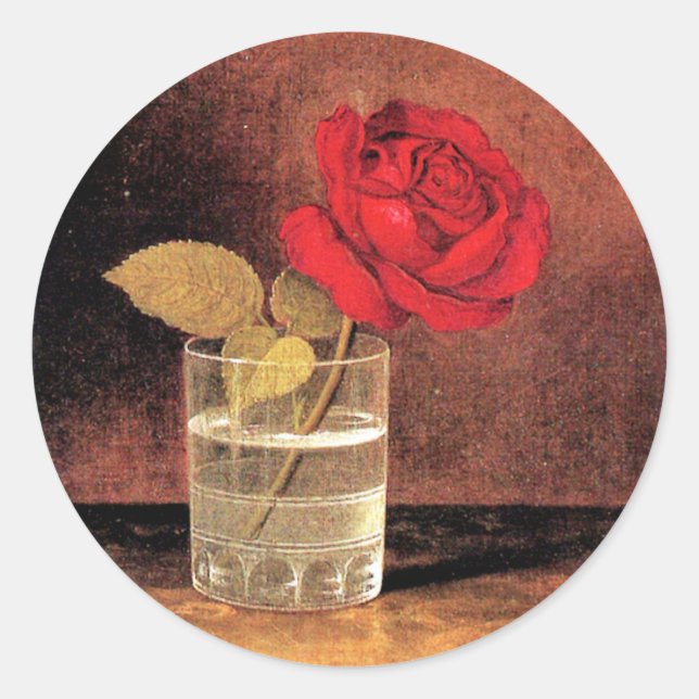 Eine Rote Rose, eine Kunstmalerei, Runder Aufkleber (Vorderseite)