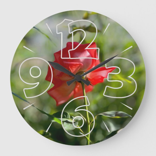 Eine rote Rose Große Wanduhr (Vorderseite)