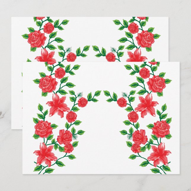 Eine rote Rose mit detaillierten Blättern, in Kli  Einladung (Vorne/Hinten)