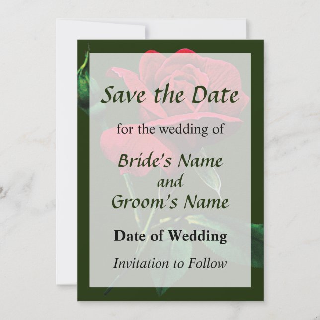 Eine rote Rosenknospe Save the Date (Vorderseite)