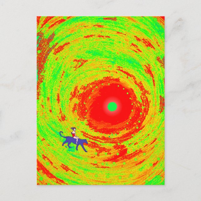 Eine rote Sonne und ein Mädchen Postkarte (Vorderseite)