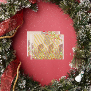 eine rote Vase mit Blume darauf. Folien Feiertagspostkarte