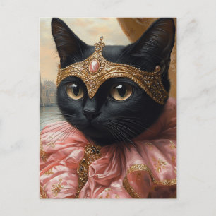 Eine Royal Black Cat in Rosa und Gold Postkarte