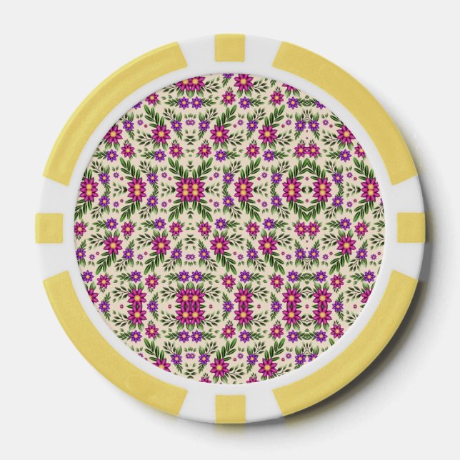 Eine runde dekorative Platte mit detailliertem flo Pokerchips (Vorderseite)