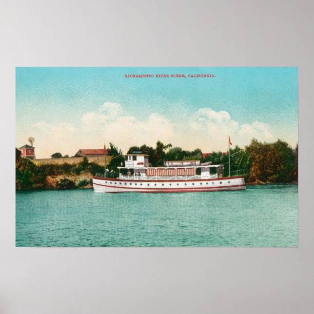 Eine Sacramento-Flusslandschaft mit einem Riverboa Poster (Vorne)