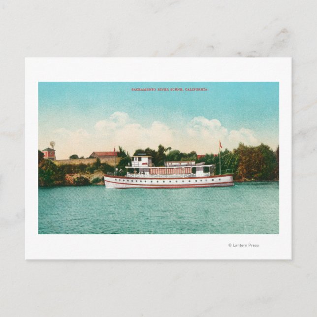 Eine Sacramento-Flusslandschaft mit einem Riverboa Postkarte (Vorderseite)