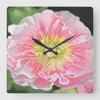 Eine sanfte rosa und crèmefarbene Stockrose_0165 Quadratische Wanduhr