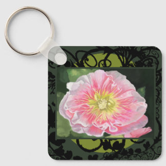 Eine sanfte rosa und crèmefarbene Stockrose_0165 Schlüsselanhänger