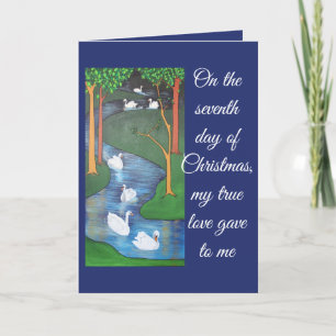 Eine Schar von sieben schwimmenden Schwänen Karte